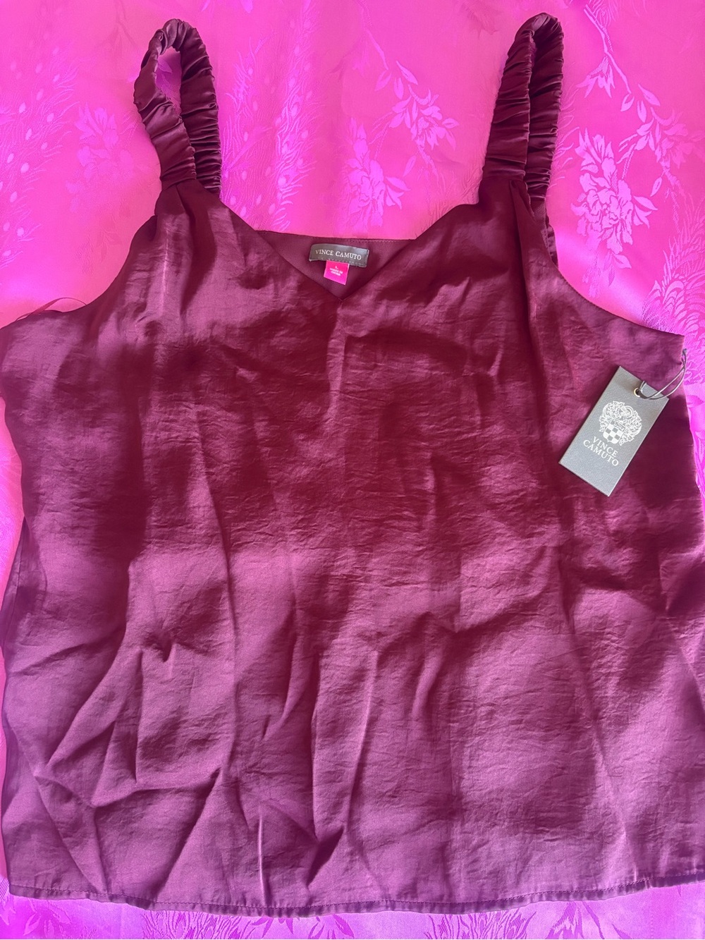 Vince Camuto Women's Wine Satin Ruched-Strap Camisole